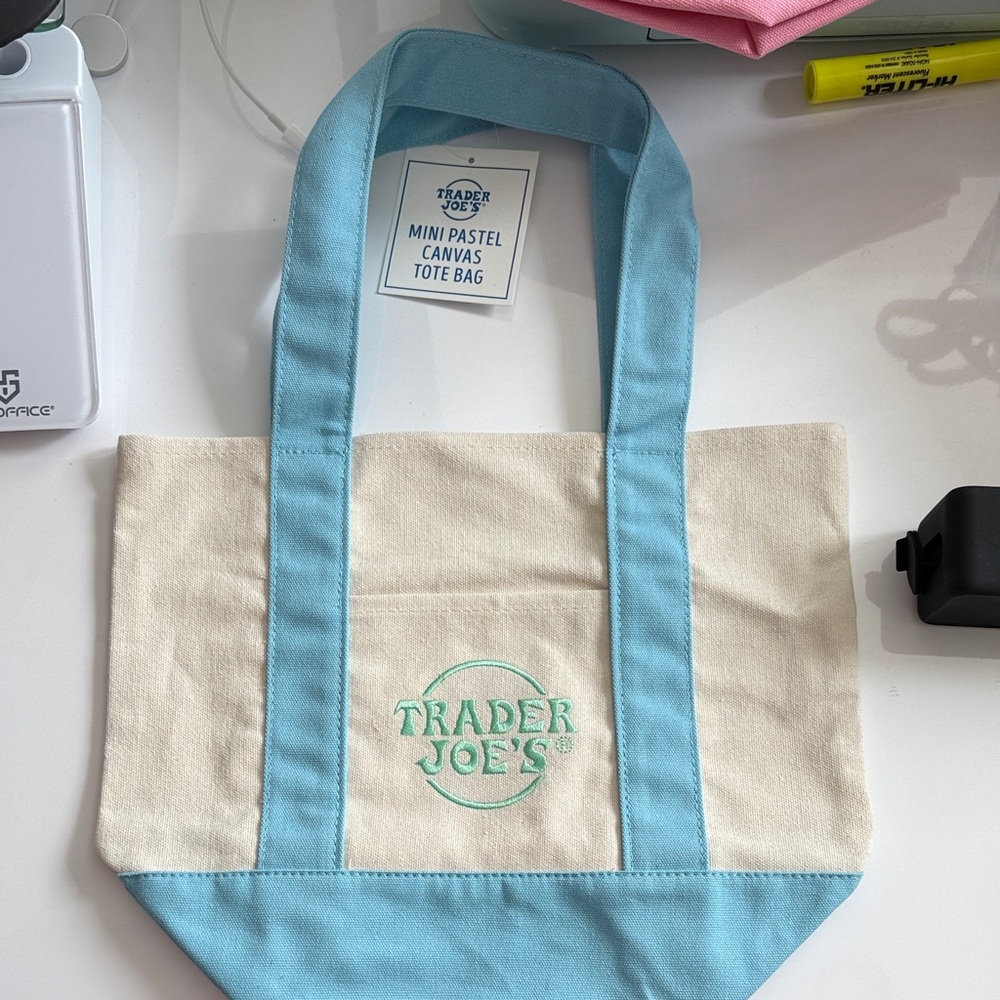 Trader Joe’s Blue and Cream Canvas Mini Pastel canvas Tote Bag
